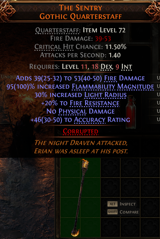 MMOJUGG Path of Exile 2 THE SENTRY GOTHIC QUARTERSTAFF#1149461 Details View of Item Function and Use