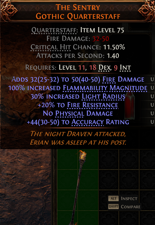 MMOJUGG Path of Exile 2 THE SENTRY GOTHIC QUARTERSTAFF#1149462 Details View of Item Function and Use