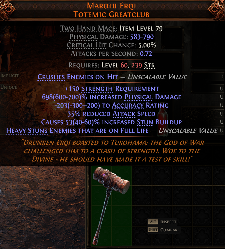 MMOJUGG Path of Exile 2 MAROHI ERQI TOTEMIC GREATCLUB#1149490 Details View of Item Function and Use