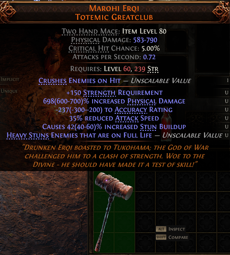 MMOJUGG Path of Exile 2 MAROHI ERQI TOTEMIC GREATCLUB#1149494 Details View of Item Function and Use