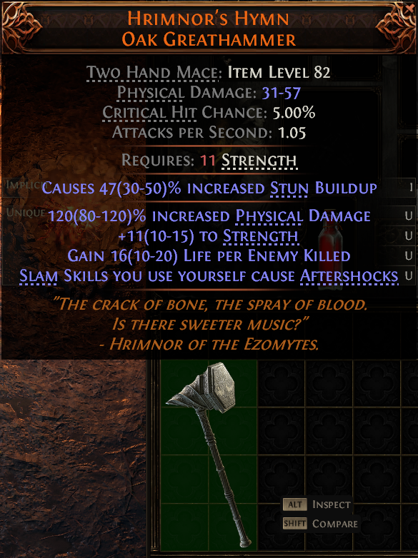 MMOJUGG Path of Exile 2 HRIMNOR'S HYMN OAK GREATHAMMER#1149499 Details View of Item Function and Use
