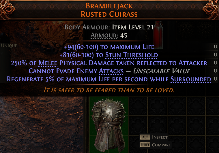 MMOJUGG Path of Exile 2 BRAMBLEJACK RUSTED CUIRASS#1149504 Details View of Item Function and Use