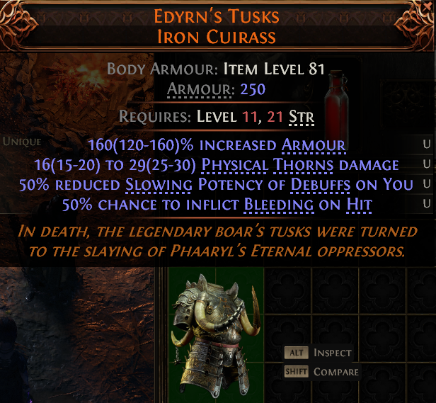 MMOJUGG Path of Exile 2 EDYRN'S TUSKS IRON CUIRASS#1149505 Details View of Item Function and Use