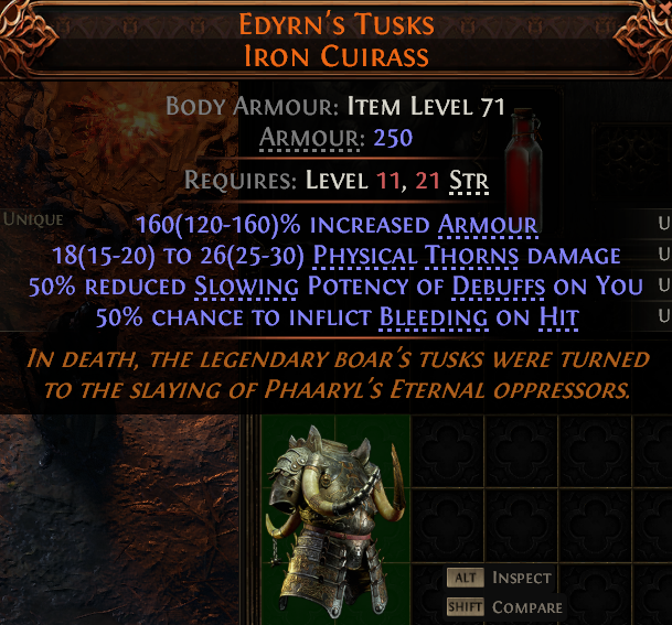 MMOJUGG Path of Exile 2 EDYRN'S TUSKS IRON CUIRASS#1149508 Details View of Item Function and Use