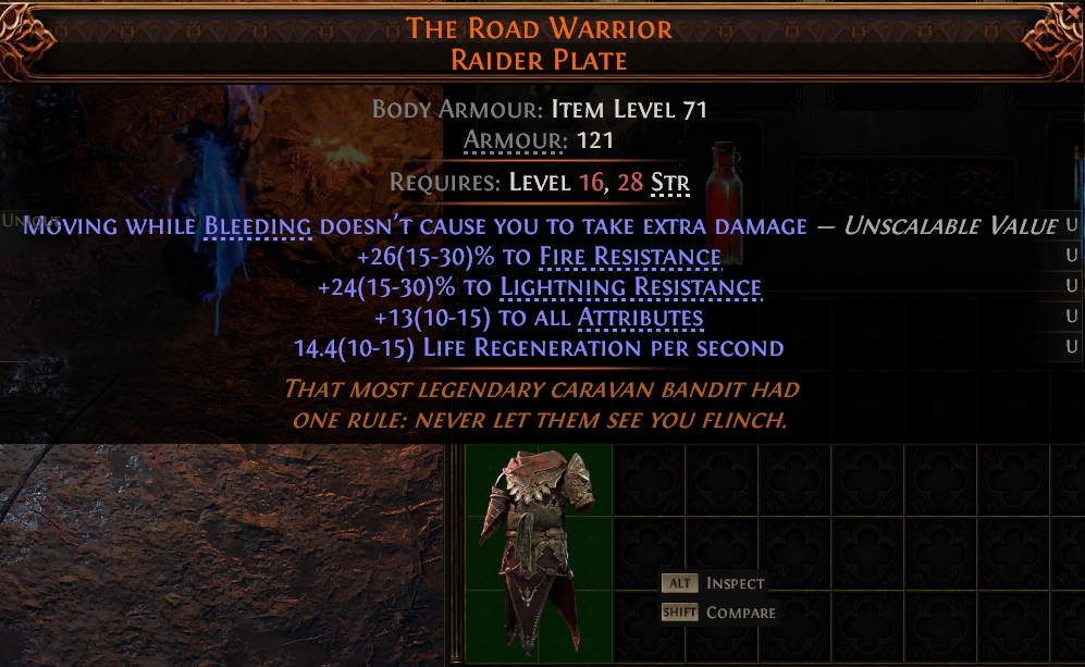 MMOJUGG Path of Exile 2 THE ROAD WARRIOR RAIDER PLATE#1149509 Details View of Item Function and Use