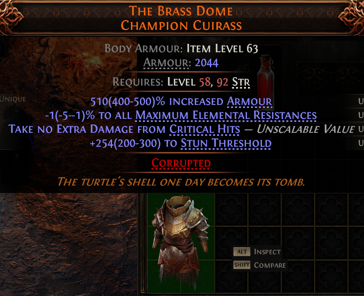 MMOJUGG Path of Exile 2 THE BRASS DOME CHAMPION CUIRASS#1149521 Details View of Item Function and Use