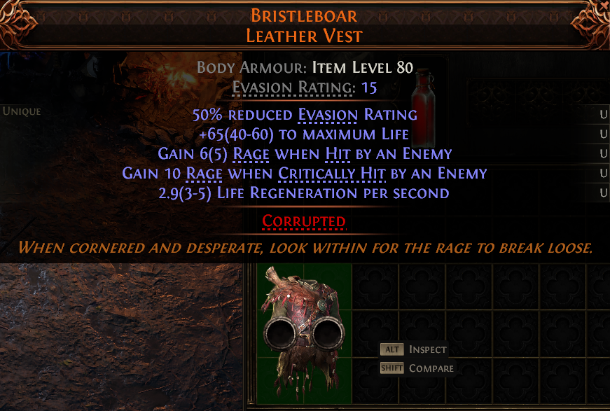 MMOJUGG Path of Exile 2 BRISTLEBOAR LEATHER VEST#1149525 Details View of Item Function and Use