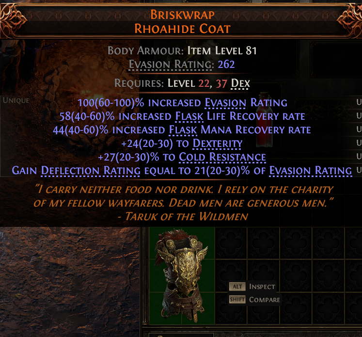 MMOJUGG Path of Exile 2 BRISKWRAP RHOAHIDE COAT#1149531 Details View of Item Function and Use