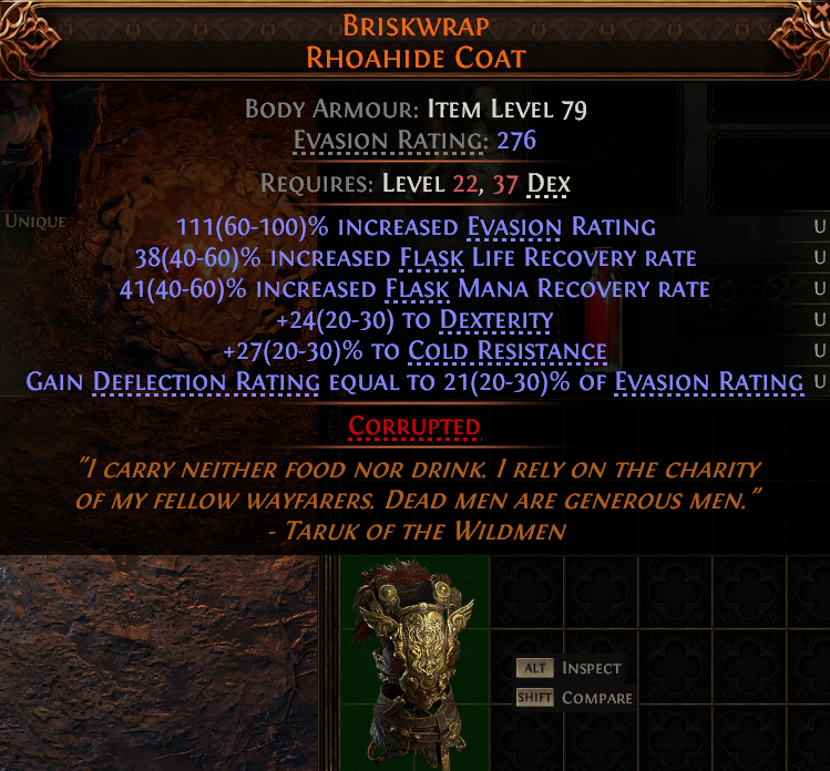 MMOJUGG Path of Exile 2 BRISKWRAP RHOAHIDE COAT#1149532 Details View of Item Function and Use