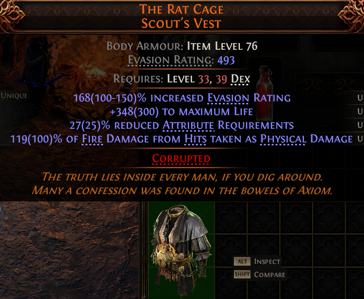 MMOJUGG Path of Exile 2 THE RAT CAGE SCOUT'S VEST#1149536 Details View of Item Function and Use