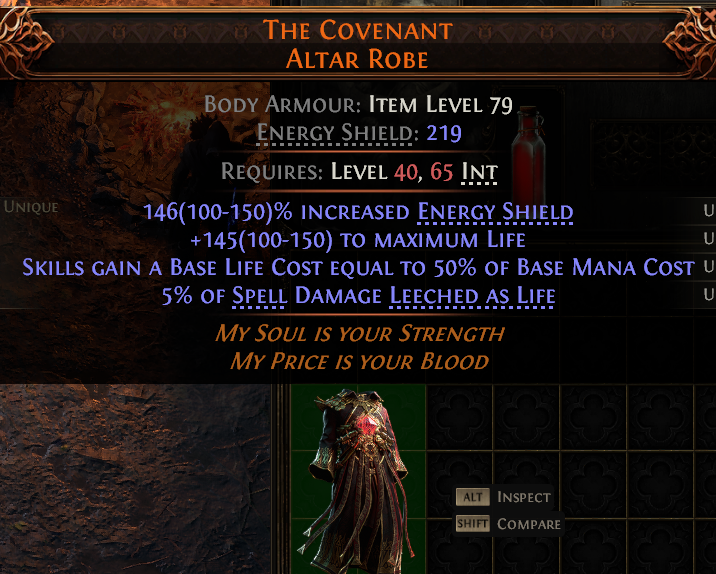MMOJUGG Path of Exile 2 THE COVENANT ALTAR ROBE#1149550 Details View of Item Function and Use
