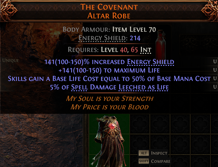 MMOJUGG Path of Exile 2 THE COVENANT ALTAR ROBE#1149555 Details View of Item Function and Use