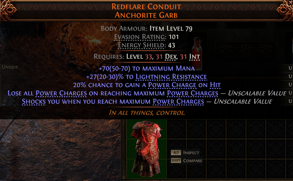 MMOJUGG Path of Exile 2 REDFLARE CONDUIT ANCHORITE GARB#1149568 Details View of Item Function and Use