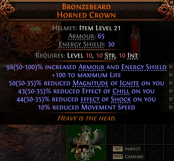 MMOJUGG Path of Exile 2 BRONZEBEARD HORNED CROWN#1149569 Details View of Item Function and Use