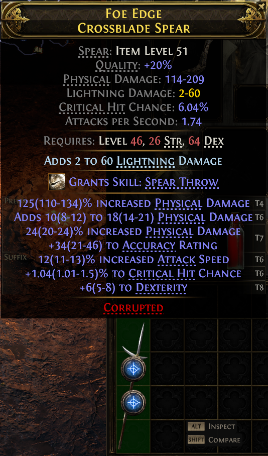MMOJUGG Path of Exile 2 FOE EDGE CROSSBLADE SPEAR#1149579 Details View of Item Function and Use