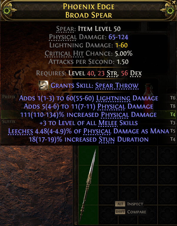 MMOJUGG Path of Exile 2 PHOENIX EDGE BROAD SPEAR#1149580 Details View of Item Function and Use