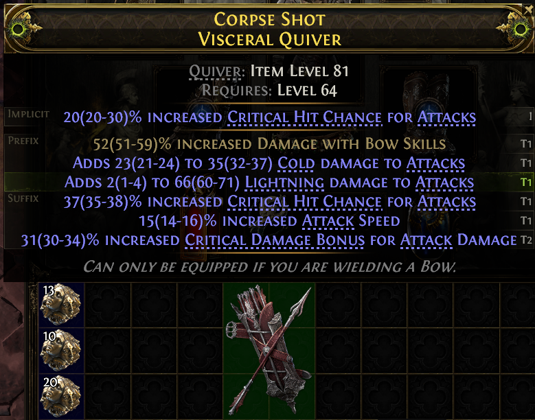 MMOJUGG Path of Exile 2 CORPSE SHOT VISCERAL QUIVER#1149609 Details View of Item Function and Use