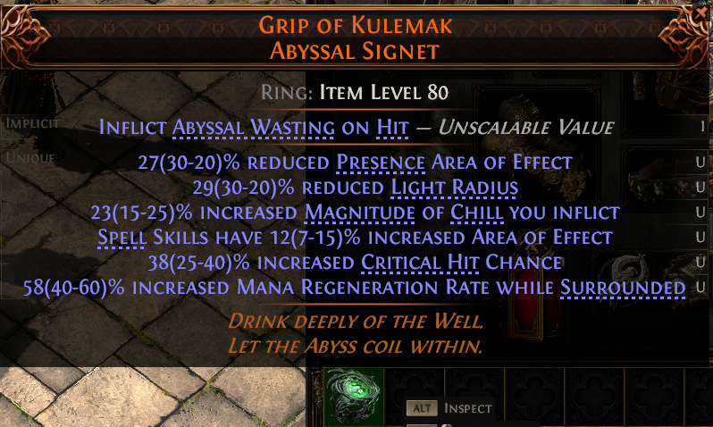 MMOJUGG Path of Exile 2 GRIP OF KULEMAK ABYSSAL SIGNET#1149637 Details View of Item Function and Use