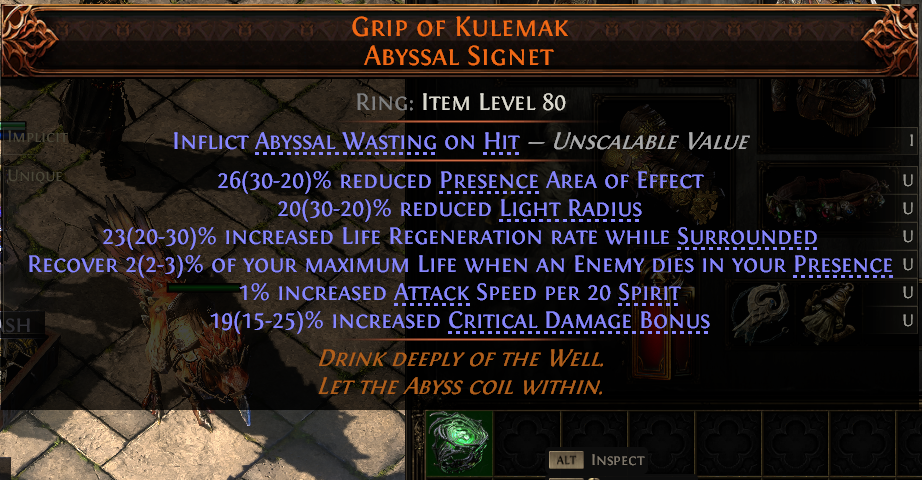 MMOJUGG Path of Exile 2 GRIP OF KULEMAK ABYSSAL SIGNET#1149640 Details View of Item Function and Use