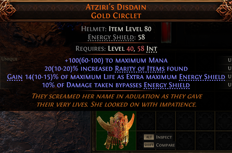 MMOJUGG Path of Exile 2 ATZIRI'S DISDAIN GOLD CIRCLET#1149795 Details View of Item Function and Use