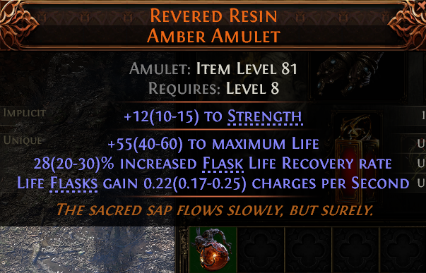 MMOJUGG Path of Exile 2 REVERED RESIN AMBER AMULET#1149865 Details View of Item Function and Use