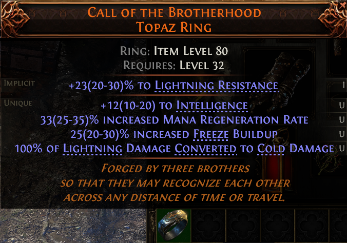 MMOJUGG Path of Exile 2 CALL OF THE BROTHERHOOD TOPAZ RING#1149869 Details View of Item Function and Use