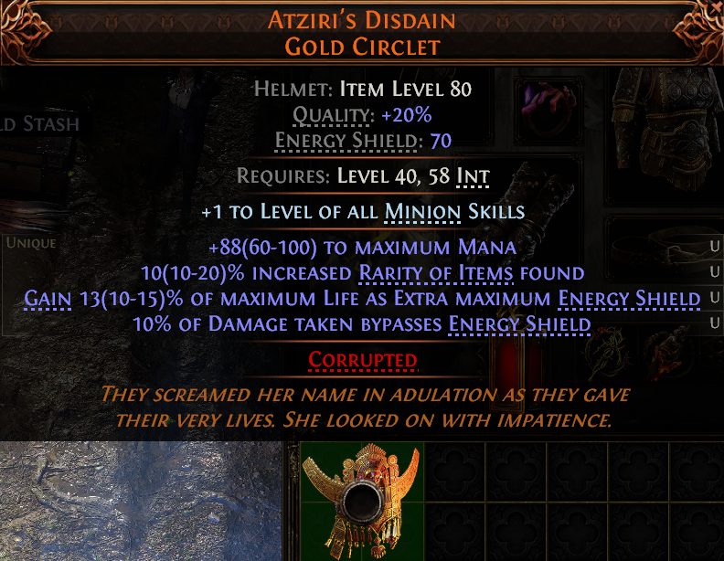 MMOJUGG Path of Exile 2 ATZIRI'S DISDAIN GOLD CIRCLET#1149879 Details View of Item Function and Use