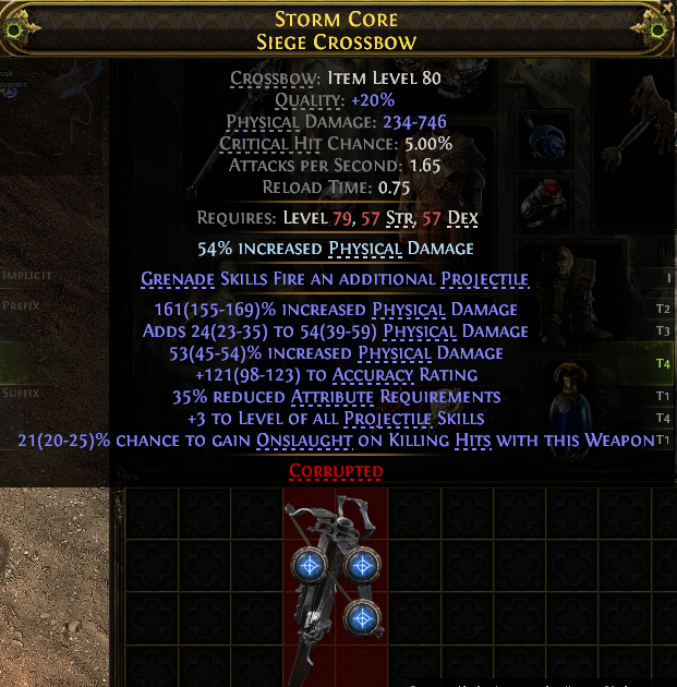 MMOJUGG Path of Exile 2 STORM CORE SIEGE CROSSBOW#1150039 Details View of Item Function and Use