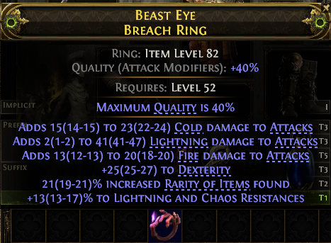 MMOJUGG Path of Exile 2 BEAST EYE BREACH RING#1150041 Details View of Item Function and Use