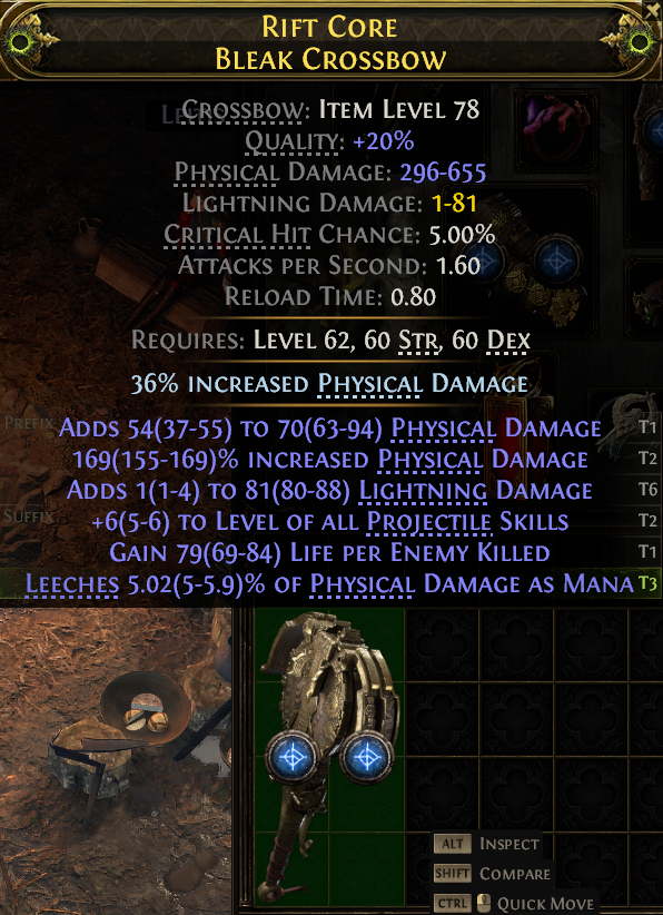 MMOJUGG Path of Exile 2 RIFT CORE BLEAK CROSSBOW#1150065 Details View of Item Function and Use