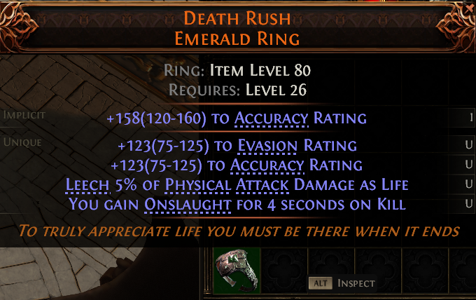 MMOJUGG Path of Exile 2 DEATH RUSH EMERALD RING#1150072 Details View of Item Function and Use