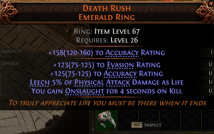 MMOJUGG Path of Exile 2 DEATH RUSH EMERALD RING#1150075 Details View of Item Function and Use