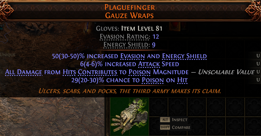 MMOJUGG Path of Exile 2 PLAGUEFINGER GAUZE WRAPS#1150077 Details View of Item Function and Use