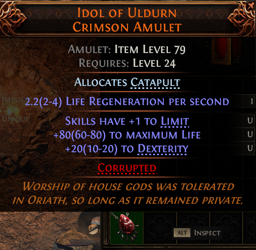 MMOJUGG Path of Exile 2 IDOL OF ULDURN CRIMSON AMULET#1150165 Details View of Item Function and Use