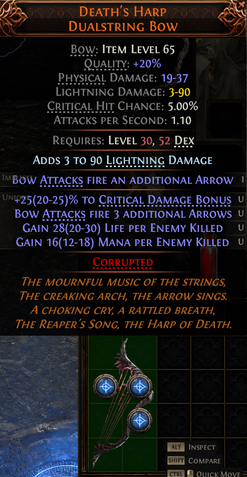 MMOJUGG Path of Exile 2 DEATH'S HARP DUALSTRING BOW#1150174 Details View of Item Function and Use