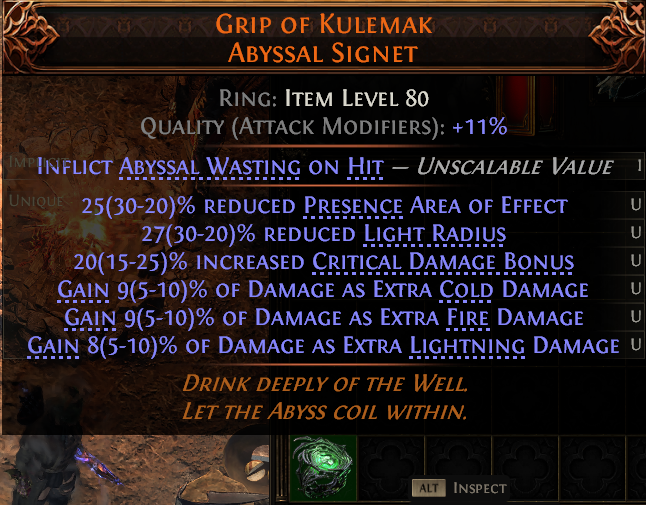 MMOJUGG Path of Exile 2 GRIP OF KULEMAK ABYSSAL SIGNET#1150179 Details View of Item Function and Use
