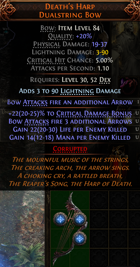 MMOJUGG Path of Exile 2 DEATH'S HARP DUALSTRING BOW#1150181 Details View of Item Function and Use