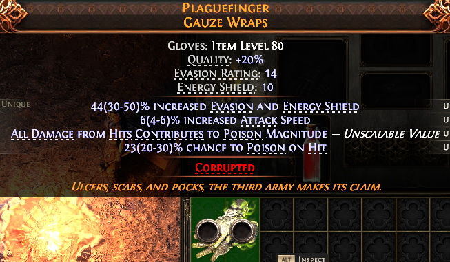 MMOJUGG Path of Exile 2 PLAGUEFINGER GAUZE WRAPS#1150586 Details View of Item Function and Use