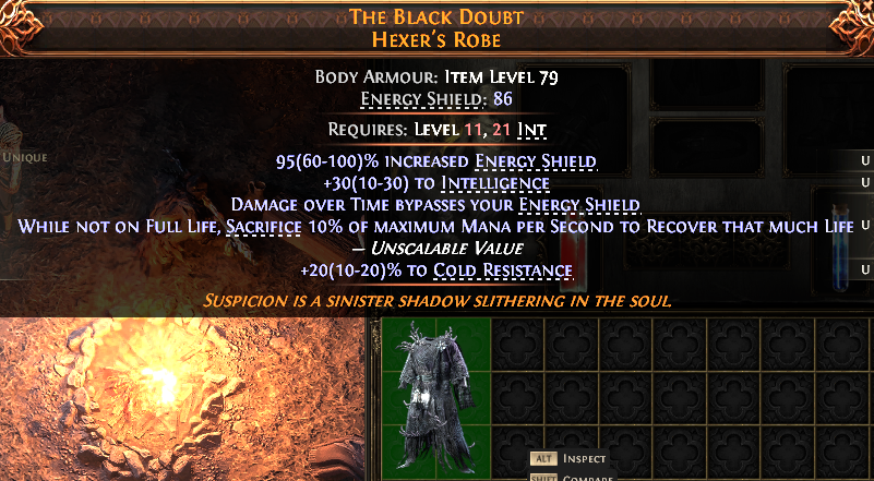 MMOJUGG Path of Exile 2 THE BLACK DOUBT HEXER'S ROBE#1150595 Details View of Item Function and Use