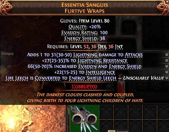MMOJUGG Path of Exile 2 ESSENTIA SANGUIS FURTIVE WRAPS#1150596 Details View of Item Function and Use