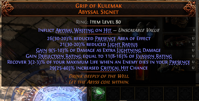 MMOJUGG Path of Exile 2 GRIP OF KULEMAK ABYSSAL SIGNET#1150923 Details View of Item Function and Use
