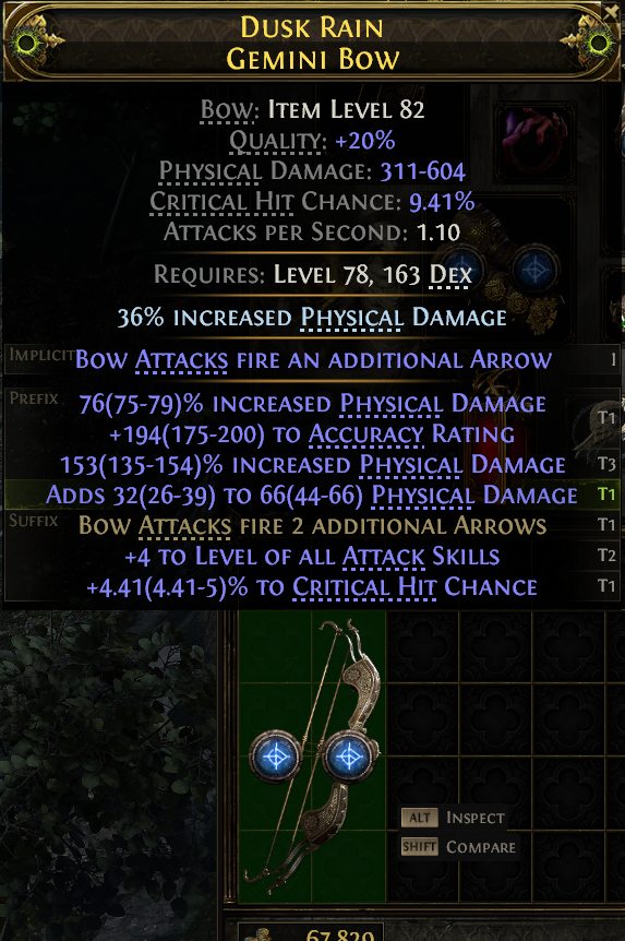 MMOJUGG Path of Exile 2 DUSK RAIN GEMINI BOW#1151219 Details View of Item Function and Use