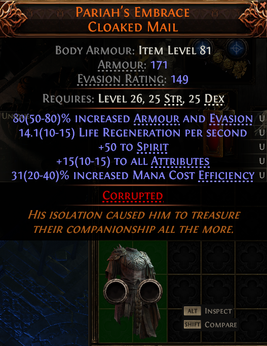MMOJUGG Path of Exile 2 PARIAH'S EMBRACE CLOAKED MAIL#1151220 Details View of Item Function and Use