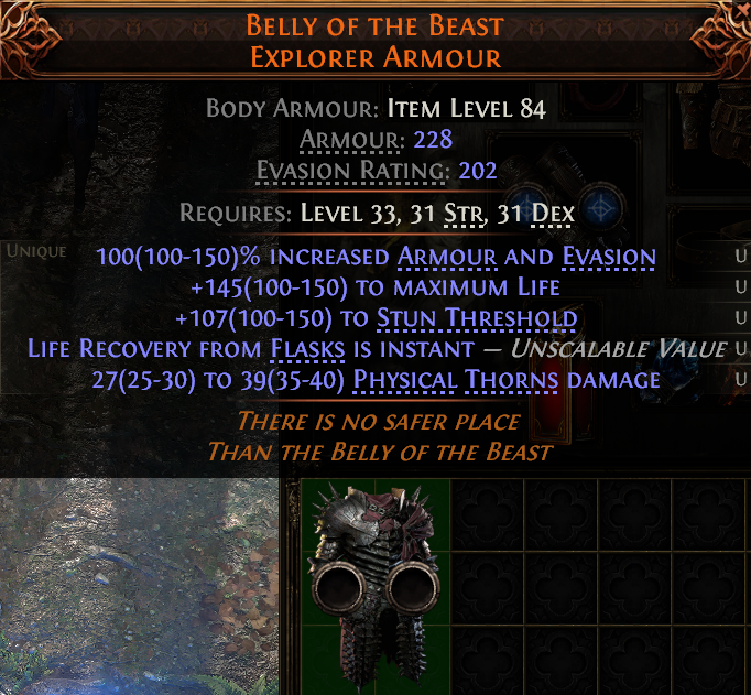 MMOJUGG Path of Exile 2 BELLY OF THE BEAST EXPLORER ARMOUR#1151260 Details View of Item Function and Use
