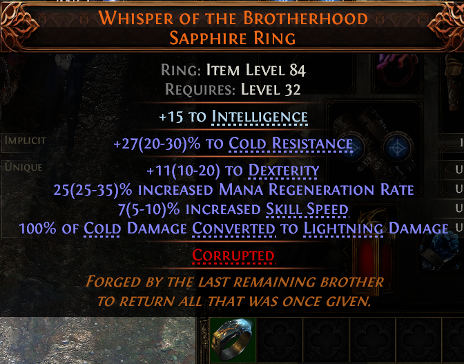 MMOJUGG Path of Exile 2 WHISPER OF THE BROTHERHOOD SAPPHIRE RING#1151261 Details View of Item Function and Use