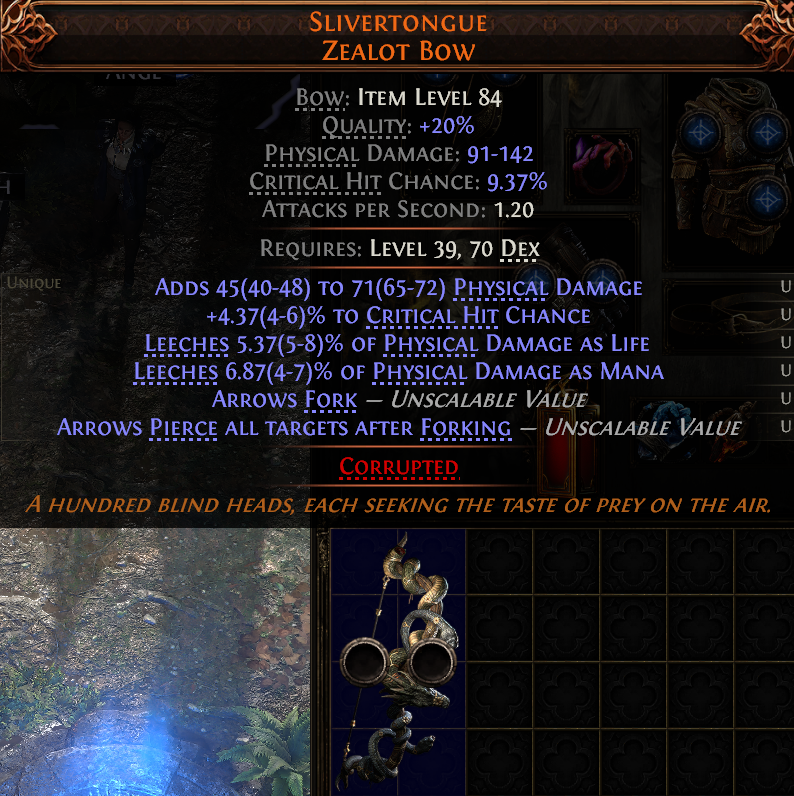 MMOJUGG Path of Exile 2 SLIVERTONGUE ZEALOT BOW#1151263 Details View of Item Function and Use