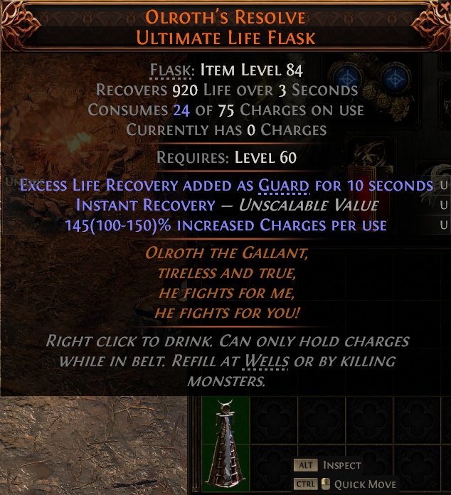 MMOJUGG Path of Exile 2 OLROTH'S RESOLVE ULTIMATE LIFE FLASK#1151387 Details View of Item Function and Use