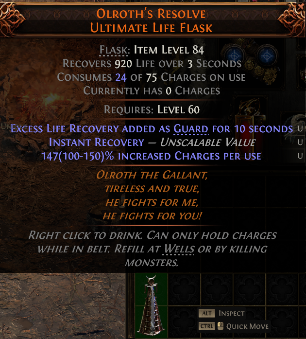 MMOJUGG Path of Exile 2 OLROTH'S RESOLVE ULTIMATE LIfE FLASK#1151389 Details View of Item Function and Use