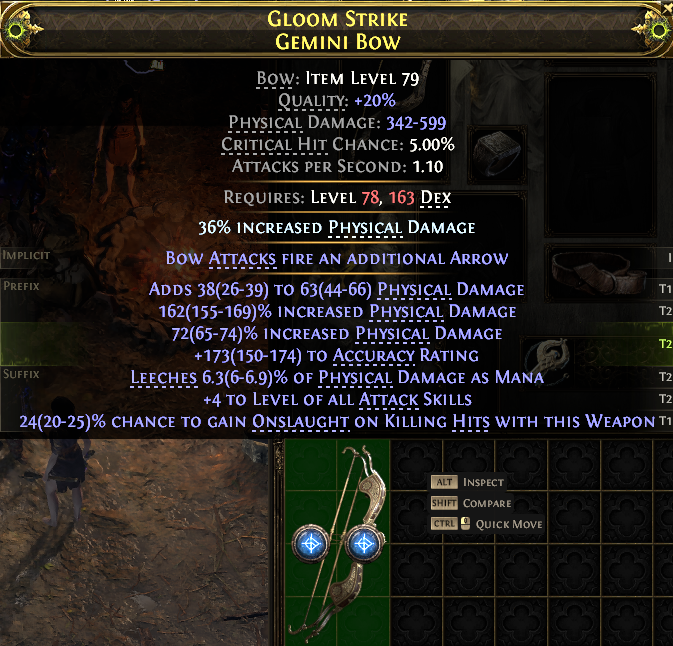 MMOJUGG Path of Exile 2 GLOOM STRIKE GEMINI BOW#1151864 Details View of Item Function and Use