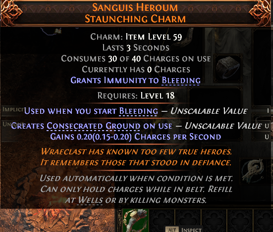 MMOJUGG Path of Exile 2 SANGUIS HEROUM STAUNCHING CHARM#1151878 Details View of Item Function and Use
